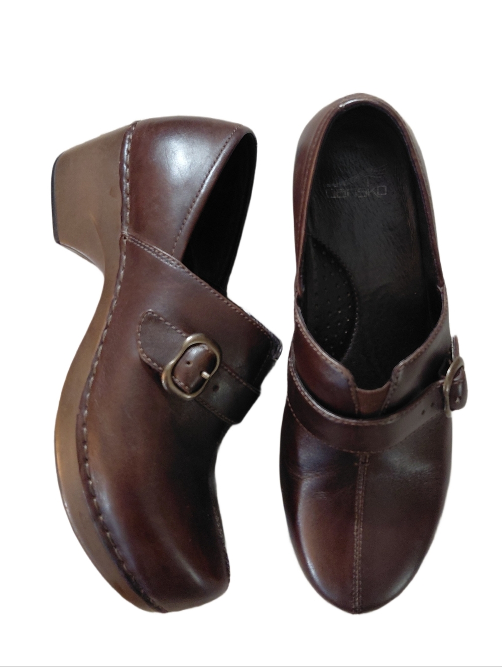 Dansko Tamara Dark Brown Leather Buckle Clogs
